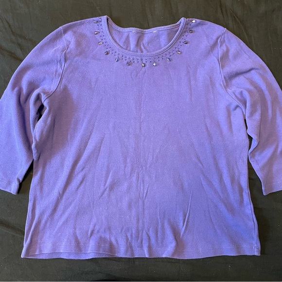 4/$20 | Purple 3/4 Sleeve T-Shirt with Beaded neckline - Picture 1 of 8